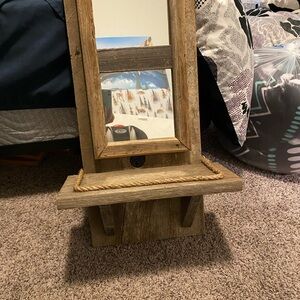 Rustic Wooden Mirror with Shelf